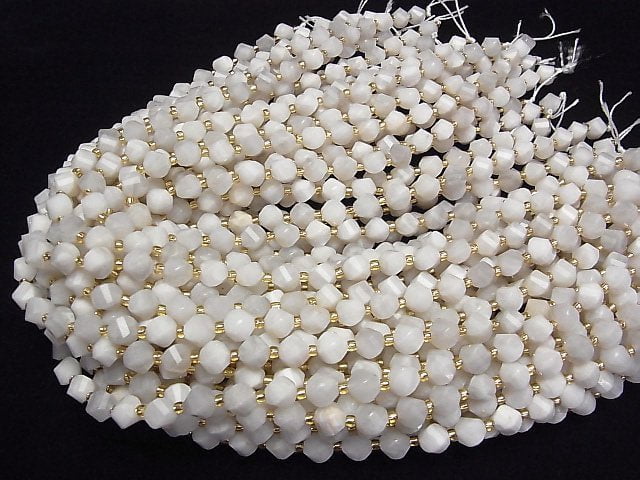 [Video]High Quality! White Crazy Lace Agate Twist x Multiple Facets 8x7x7mm 1strand beads (aprx.15inch/36cm)