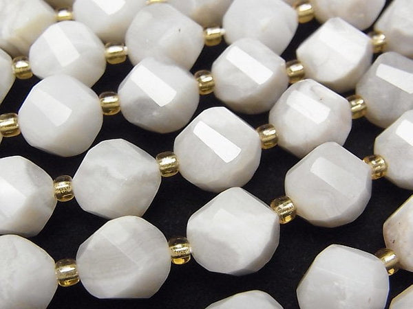 [Video]High Quality! White Crazy Lace Agate Twist x Multiple Facets 10x8x8mm 1strand beads (aprx.15inch/36cm)