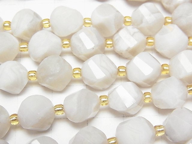 [Video]High Quality! White Crazy Lace Agate Twist x Multiple Facets 10x8x8mm 1strand beads (aprx.15inch/36cm)