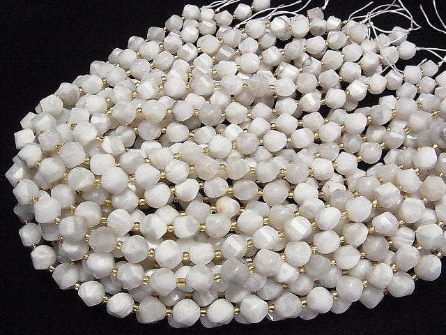 [Video]High Quality! White Crazy Lace Agate Twist x Multiple Facets 10x8x8mm 1strand beads (aprx.15inch/36cm)