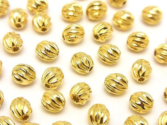 Silver925 Line Carved Rondelle (Twist Corrugated Beads) 6x5.5x5.5mm 18KGP 3pcs