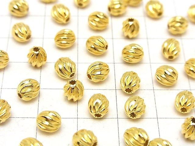 Silver925 Line Carved Rondelle (Twist Corrugated Beads) 6x5.5x5.5mm 18KGP 3pcs