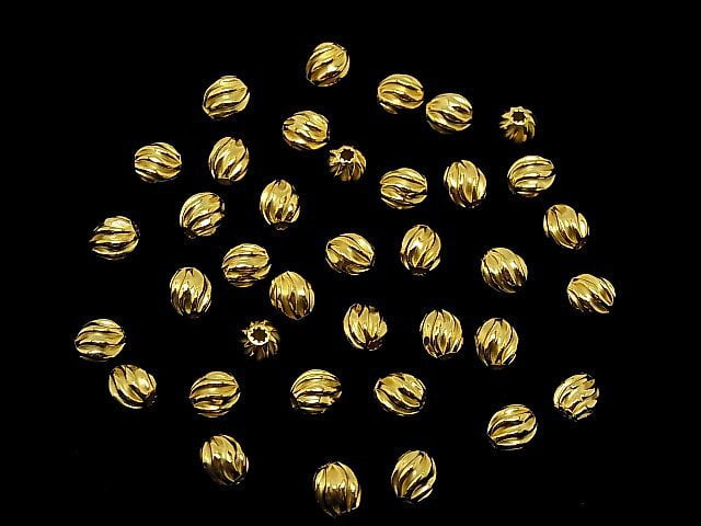 Silver925 Line Carved Roundel (Twist Corrugated Beads) 6x5.5x5.5mm 18KGP 3pcs