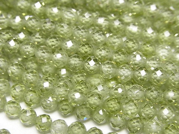 [Video]High Quality! Cubic Zirconia AAA Faceted Round 4mm [Green] 1strand beads (aprx.14inch/35cm)