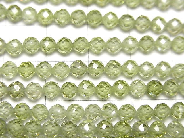 [Video]High Quality! Cubic Zirconia AAA Faceted Round 4mm [Green] 1strand beads (aprx.14inch/35cm)