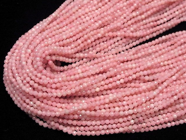 [Video]High Quality! Pink Soap Stone AAA Faceted Round 3mm 1strand beads (aprx.15inch/37cm)