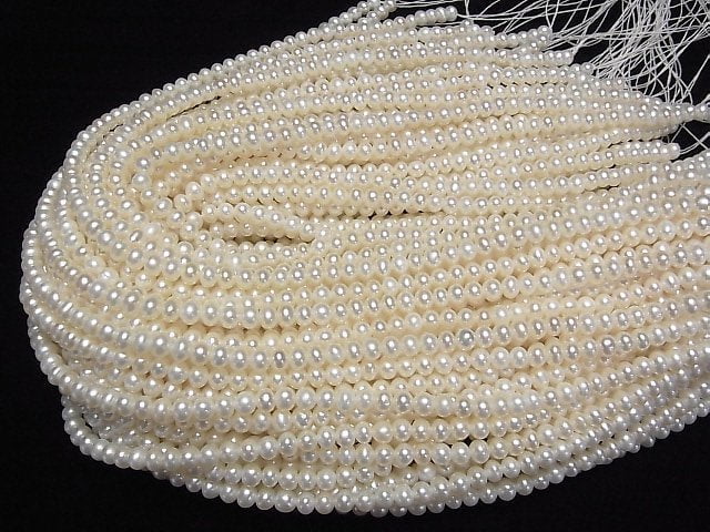 [Video] Fresh Water Pearl AAA- White Roundel 5.5mm [1mm hole] half or 1strand beads (aprx.14inch/35cm)