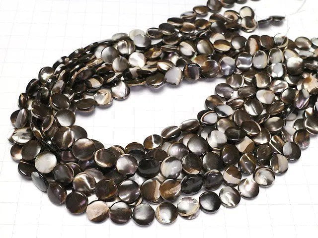 [Video]Mother of Pearl MOP Brown Coin 10x10mm 1strand beads (aprx.15inch/36cm)