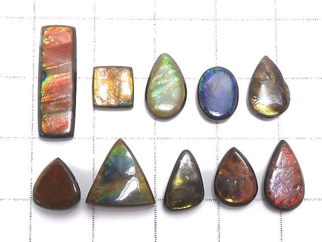 [Video][One of a kind] High Quality Ammolite AAA- Loose stone 10pcs set NO.3