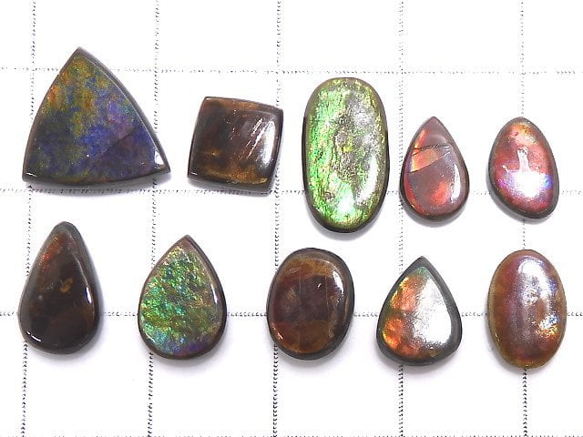 [Video][One of a kind] High Quality Ammolite AAA- Loose stone 10pcs set NO.5