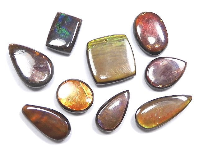 [Video][One of a kind] High Quality Ammolite AAA- Loose stone 9pcs set NO.8