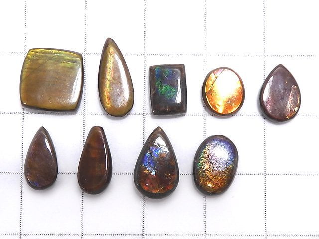 [Video][One of a kind] High Quality Ammolite AAA- Loose stone 9pcs set NO.8