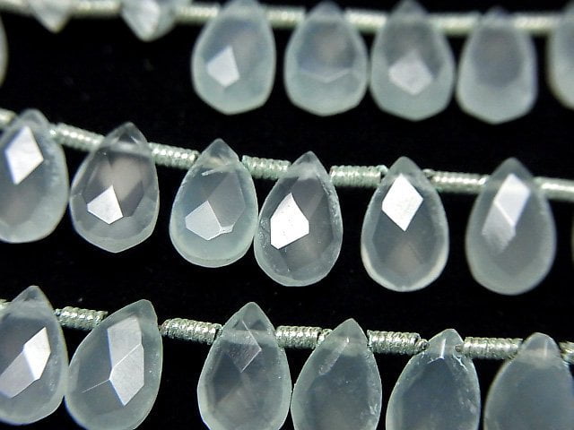 [Video]High Quality Sea Blue Chalcedony AAA- Pear shape Faceted Briolette 8x5mm half or 1strand (28pcs)