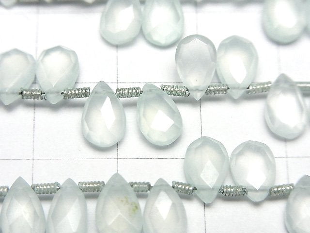 [Video]High Quality Sea Blue Chalcedony AAA- Pear shape Faceted Briolette 8x5mm half or 1strand (28pcs)