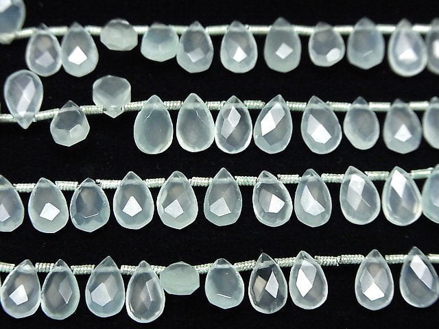 [Video]High Quality Sea Blue Chalcedony AAA- Pear shape Faceted Briolette 8x5mm half or 1strand (28pcs)