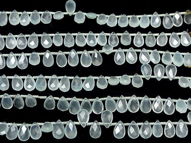 [Video]High Quality Sea Blue Chalcedony AAA- Pear shape Faceted Briolette 8x5mm half or 1strand (28pcs)