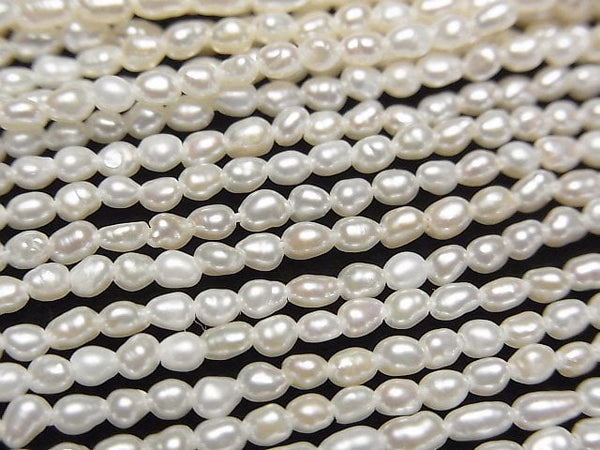 [Video] Fresh Water Pearl Keshi Pearl AA+ Rice-Baroque 3x2x2mm White 1strand beads (aprx.14inch/34cm)