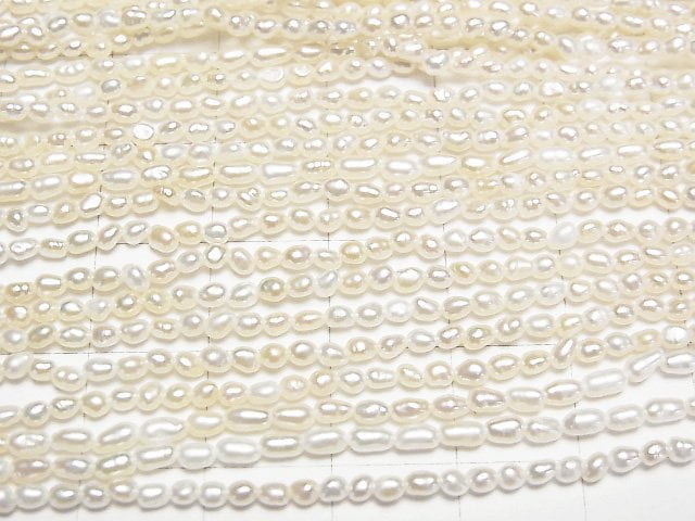 [Video] Fresh Water Pearl Keshi Pearl AA+ Rice-Baroque 3x2x2mm White 1strand beads (aprx.14inch/34cm)