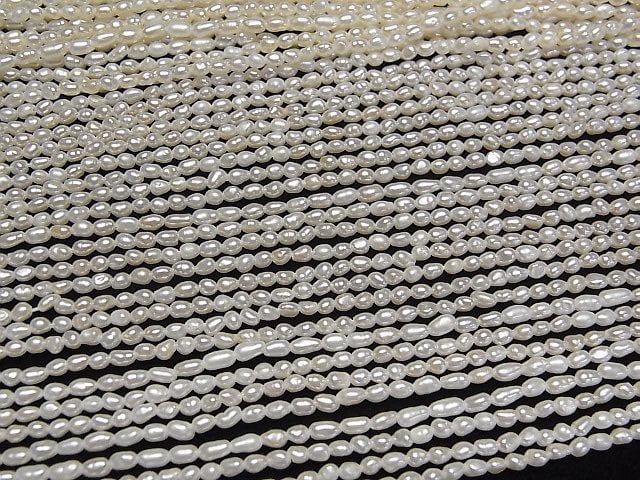 [Video] Fresh Water Pearl Keshi Pearl AA+ Rice-Baroque 3x2x2mm White 1strand beads (aprx.14inch/34cm)