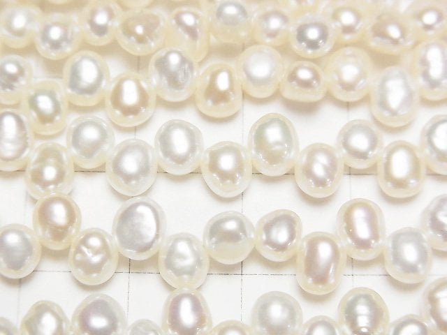 [Video] Fresh Water Pearl AA++ Baroque 5.5-6mm White Top Side Drilled Hole 1strand beads (aprx.15inch/36cm)