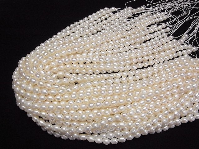 [Video] Fresh Water Pearl AA++ Rice 7x5.5x5.5mm White 1strand beads (aprx.15inch/37cm)