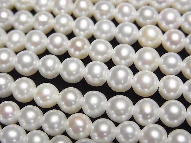 [Video] Fresh Water Pearl AAA- Semi Round 5mm White 1strand beads (aprx.15inch/36cm)