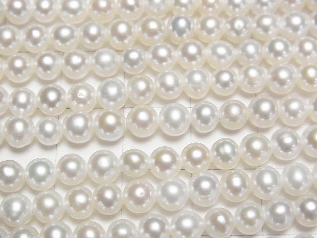 [Video] Fresh Water Pearl AAA- Semi Round 5mm White 1strand beads (aprx.15inch/36cm)