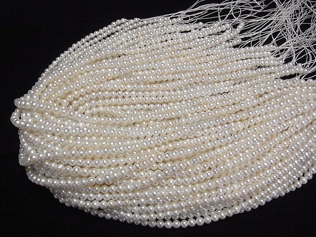 [Video] Fresh Water Pearl AAA- Semi Round 5mm White 1strand beads (aprx.15inch/36cm)