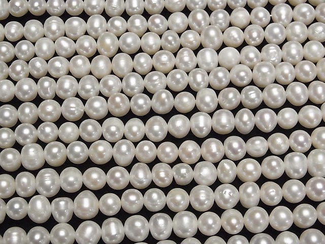 [Video] Fresh Water Pearl AA+ Potato 7-8mm White 1strand beads (aprx.13inch/33cm)