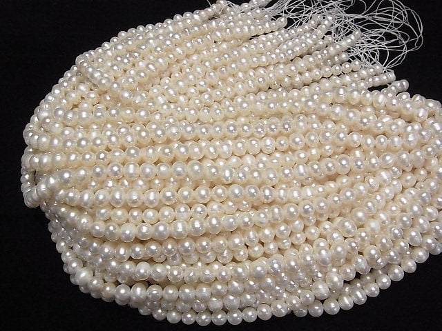 [Video] Fresh Water Pearl AA+ Potato 7-8mm White 1strand beads (aprx.13inch/33cm)