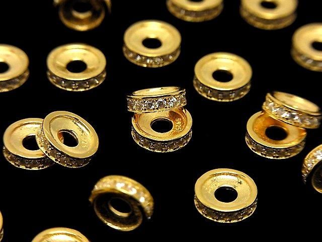 Silver925 Rondelle 7.5x7.5x2.5mm(with CZ) 18KGP 2pcs