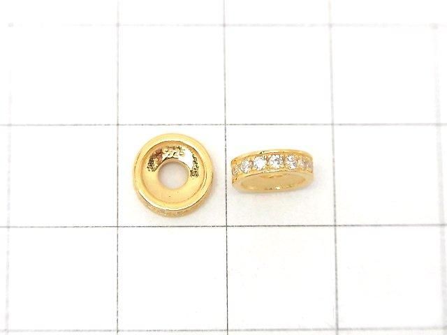 Silver925 Rondelle 7.5x7.5x2.5mm(with CZ) 18KGP 2pcs