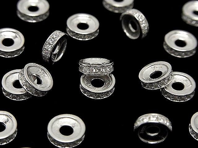 Silver925 Rondelle 7.5x7.5x2.5mm(with CZ) Rhodium Plated 2pcs