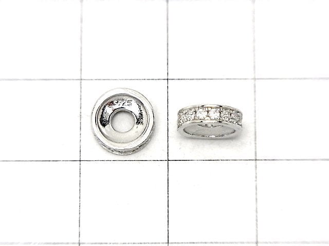 Silver925 Roundel 7.5x7.5x2.5mm(with CZ) Rhodium Plated 2pcs