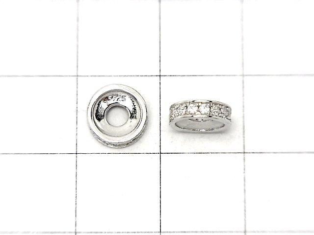 Silver925 Rondelle 7.5x7.5x2.5mm(with CZ) Rhodium Plated 2pcs