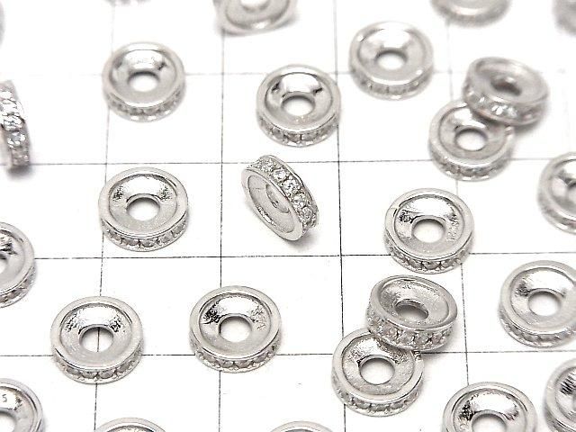 Silver925 Rondelle 7.5x7.5x2.5mm(with CZ) Rhodium Plated 2pcs