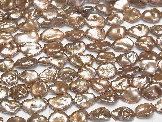 [Video] Fresh Water Pearl Keshi Pearl AA Baroque 10-15mm Bronze Gold 1strand beads (aprx.15inch/37cm)