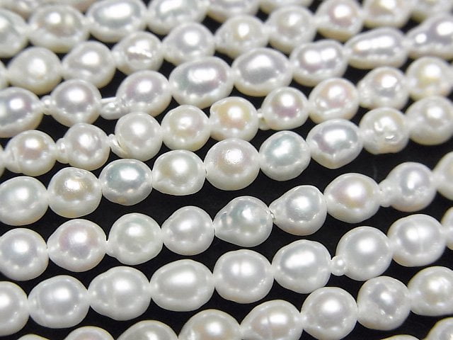 [Video] Fresh Water Pearl AA+ White Semi Round-Rice 3.5-4mm 1strand beads (aprx.15inch/37cm)