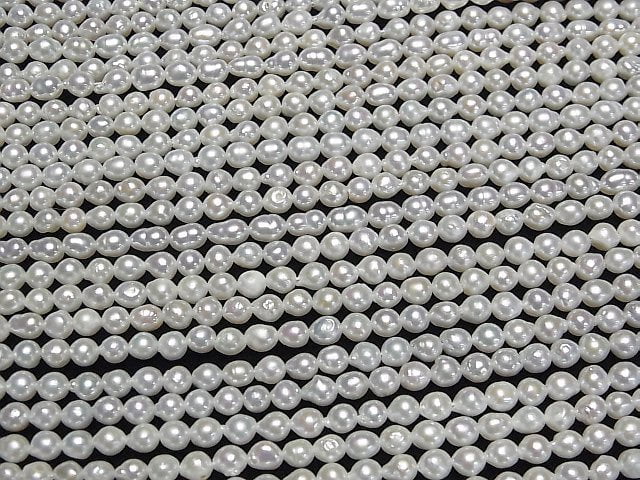 [Video] Fresh Water Pearl AA+ White Semi Round-Rice 3.5-4mm 1strand beads (aprx.15inch/37cm)