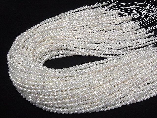 [Video] Fresh Water Pearl AA+ White Semi Round-Rice 3.5-4mm 1strand beads (aprx.15inch/37cm)