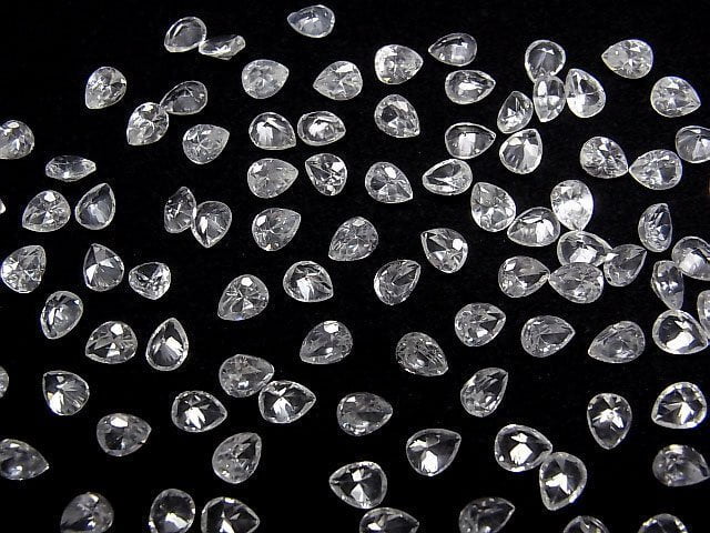 [Video]High Quality Natural White Zircon AAA Loose Stone Pear Shape Faceted 5x4mm 5pcs