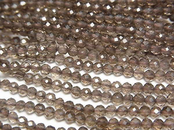 [Video]High Quality! Smoky Quartz AAA Faceted Round 2.5mm 1strand beads (aprx.15inch/37cm)