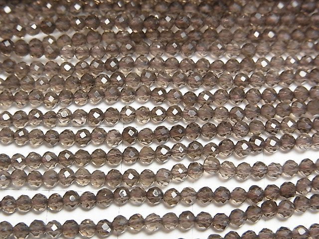 [Video]High Quality! Smoky Quartz AAA Faceted Round 2.5mm 1strand beads (aprx.15inch/37cm)