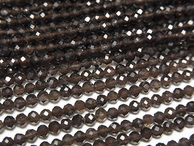 [Video]High Quality! Smoky Quartz AAA Faceted Round 2.5mm 1strand beads (aprx.15inch/37cm)