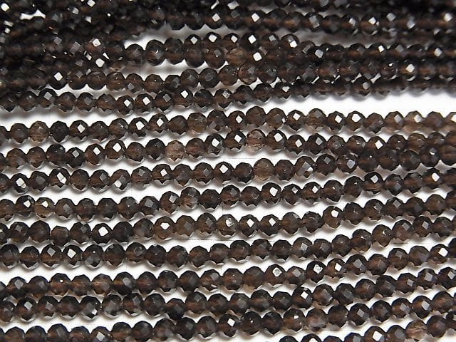 [Video]High Quality! Smoky Quartz AAA Faceted Round 2.5mm 1strand beads (aprx.15inch/37cm)