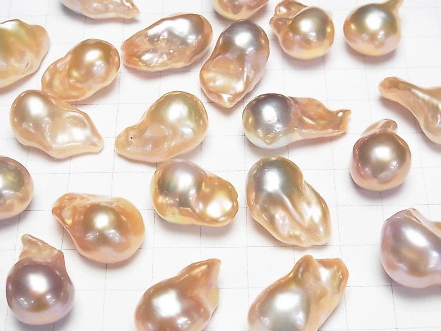 [Video] Fresh Water Pearl, Keshi Pearl AA++ Loose stone Baroque Orange Pink 2pcs