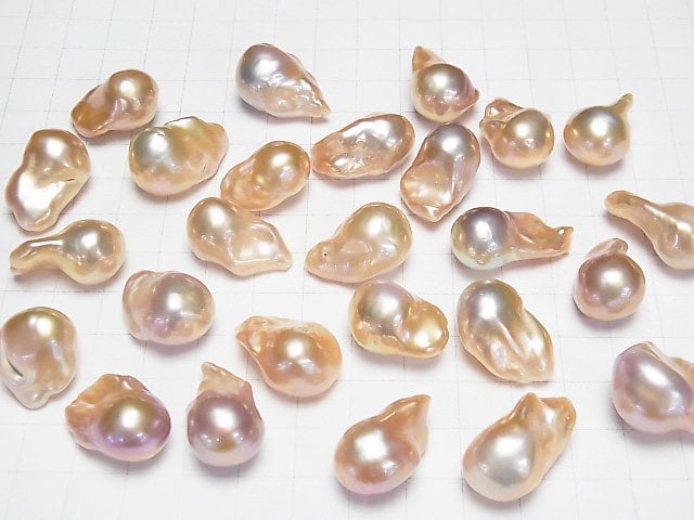 [Video] Fresh Water Pearl, Keshi Pearl AA++ Loose stone Baroque Orange Pink 2pcs