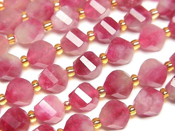 [Video]High Quality! Red Jade Twist x Multiple Facets 8x7x7mm 1strand beads (aprx.13inch/33cm)