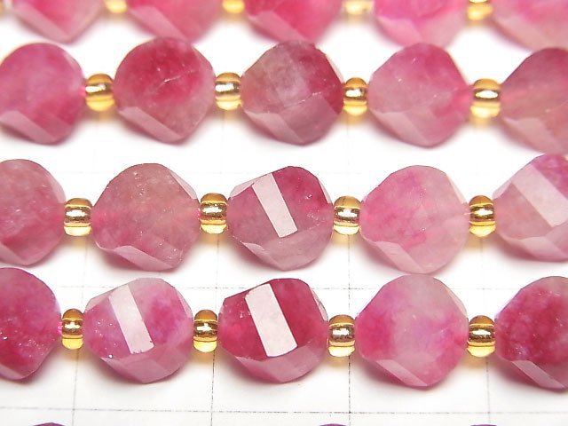 [Video]High Quality! Red Jade Twist x Multiple Facets 8x7x7mm 1strand beads (aprx.13inch/33cm)