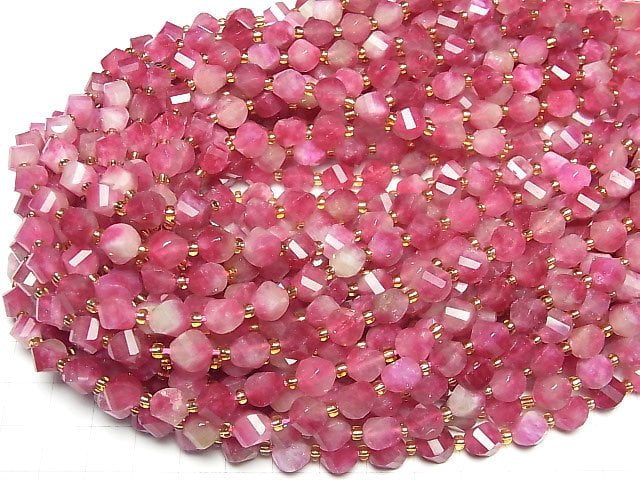 [Video]High Quality! Red Jade Twist x Multiple Facets 8x7x7mm 1strand beads (aprx.13inch/33cm)